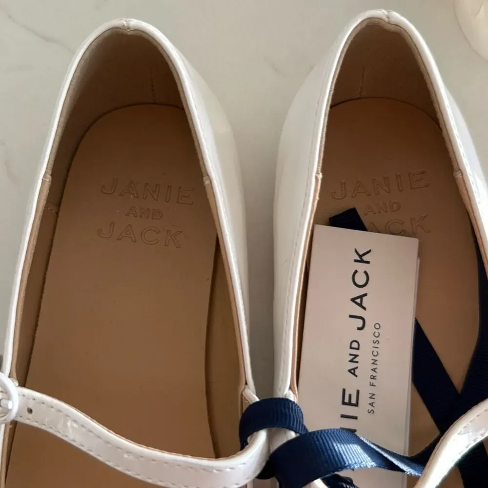 Janie and Jack Mary Jane Flat in White Size 1K